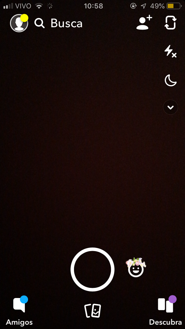 tela inicial do aplicativo snapchat