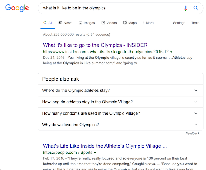 Olympics search result example for BERT 