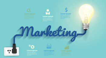 ilustração infográfica sobre marketing e caracteristicas relacioandas