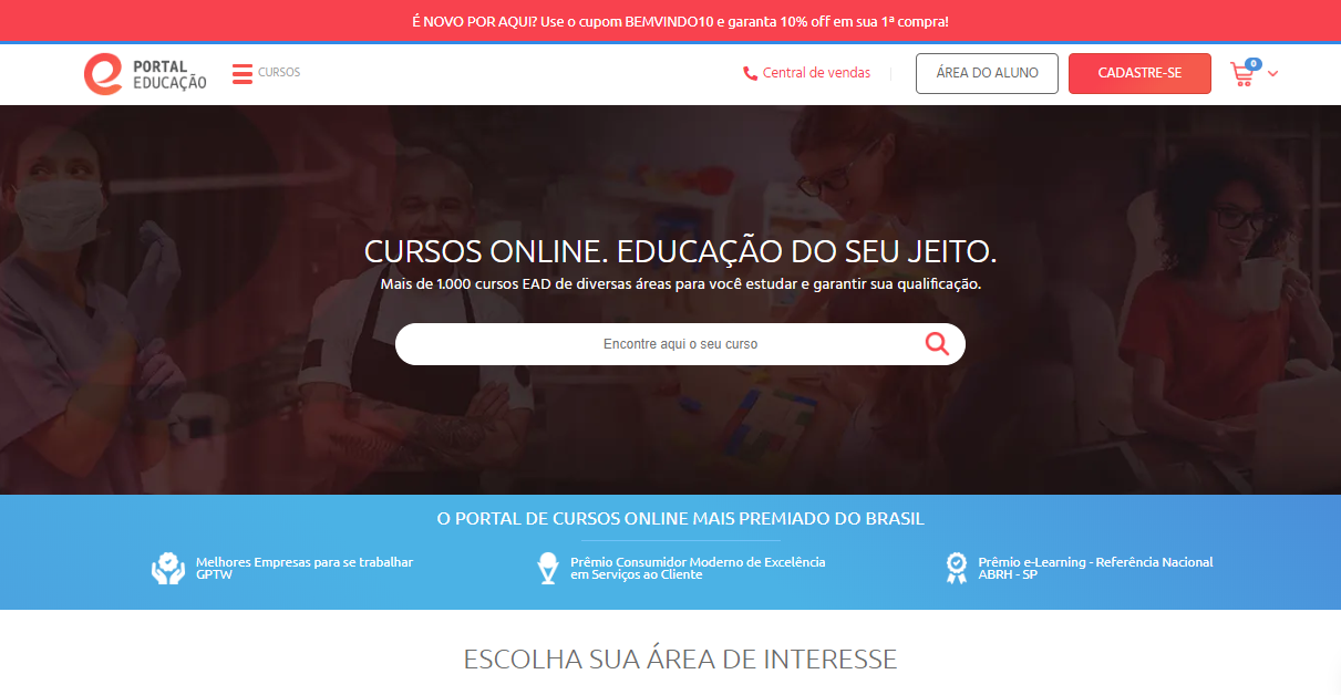 Prime Cursos como exemplo de plataforma de cursos online