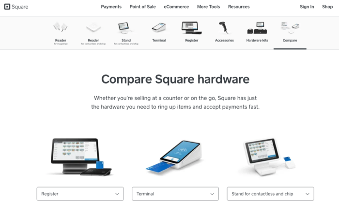 POS Hardware   Equipment  Compare Hardware Models   Solutions   Square