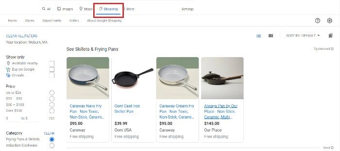 Google Shopping Actions Results Page 1