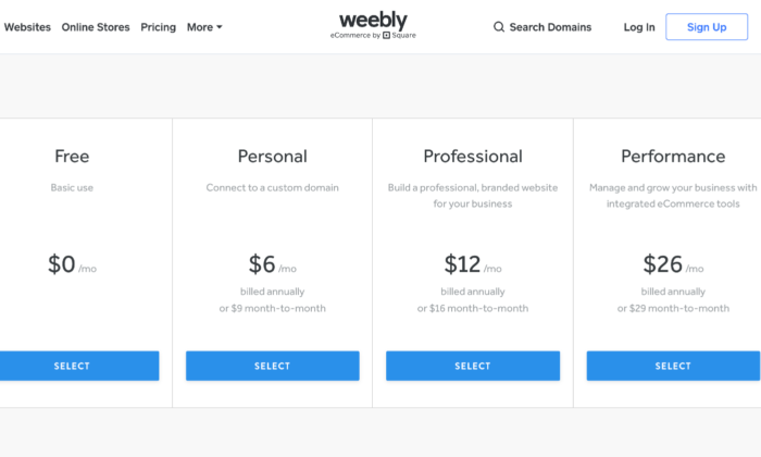 Weebly Pricing   Compare Website Builder Plans And Pricing