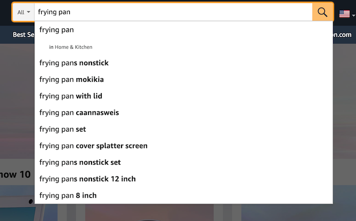 Amazon SEO feature: search autocomplete suggestions