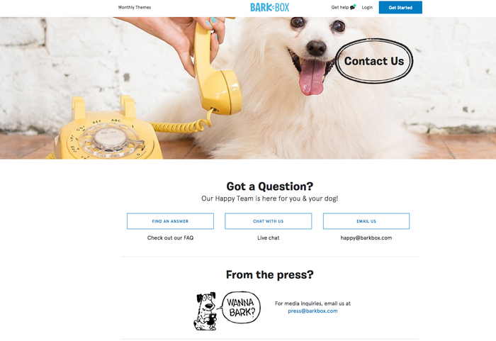barkbox contact us page example