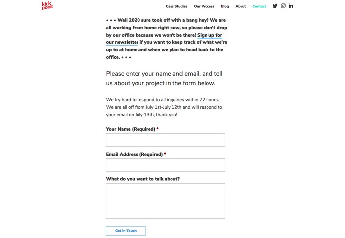 Contact Us Page Example Kickpoint