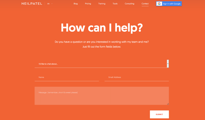 Contact Us Page Example Neil Patel