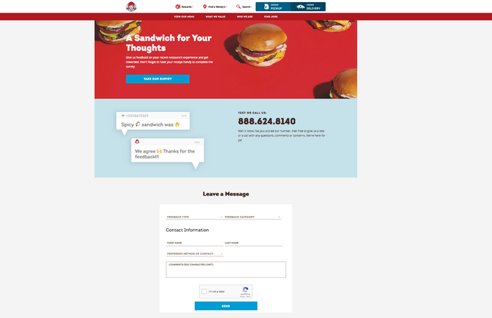 Contact Us Page Example Wendys