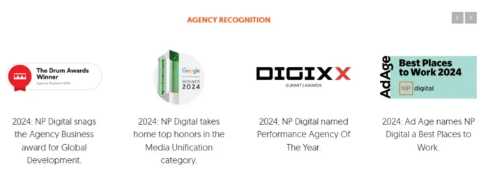 Agency recognitions for NP Digita;.