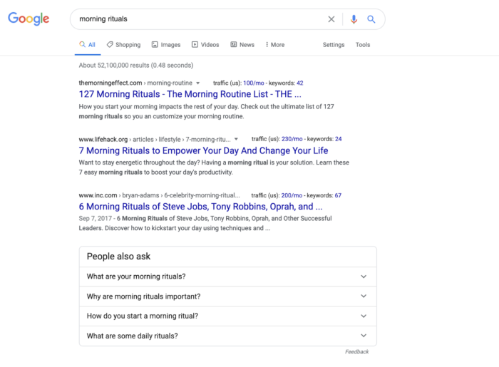 SERP screenshot example, how to increase dwell time