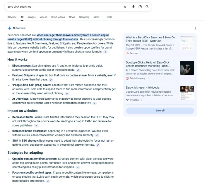 An AI overview for zero click searches.