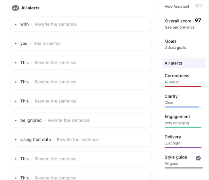 Grammarly suggestions in action.