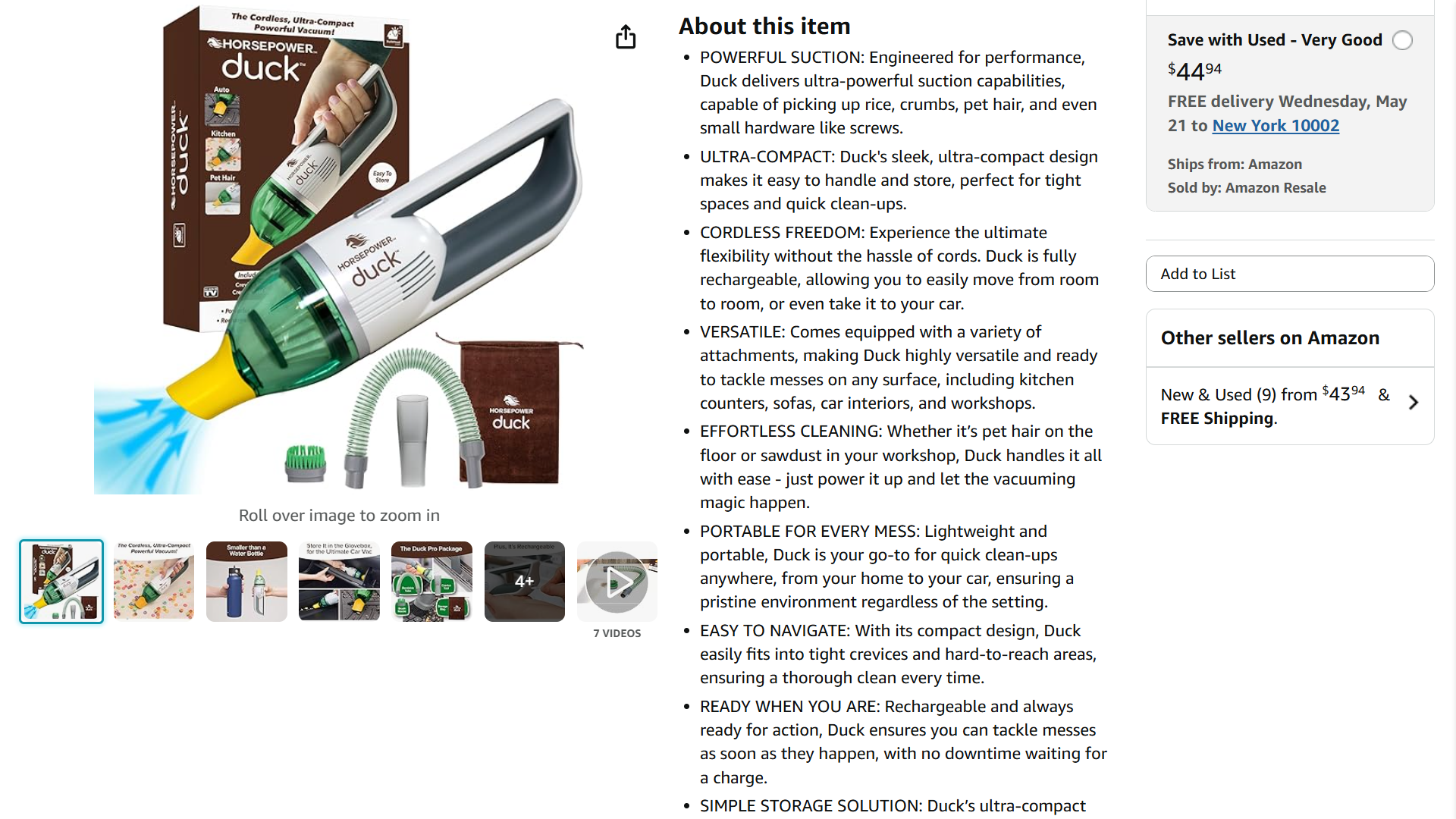 About this item section on Amazon for a compact cordless vacuum.