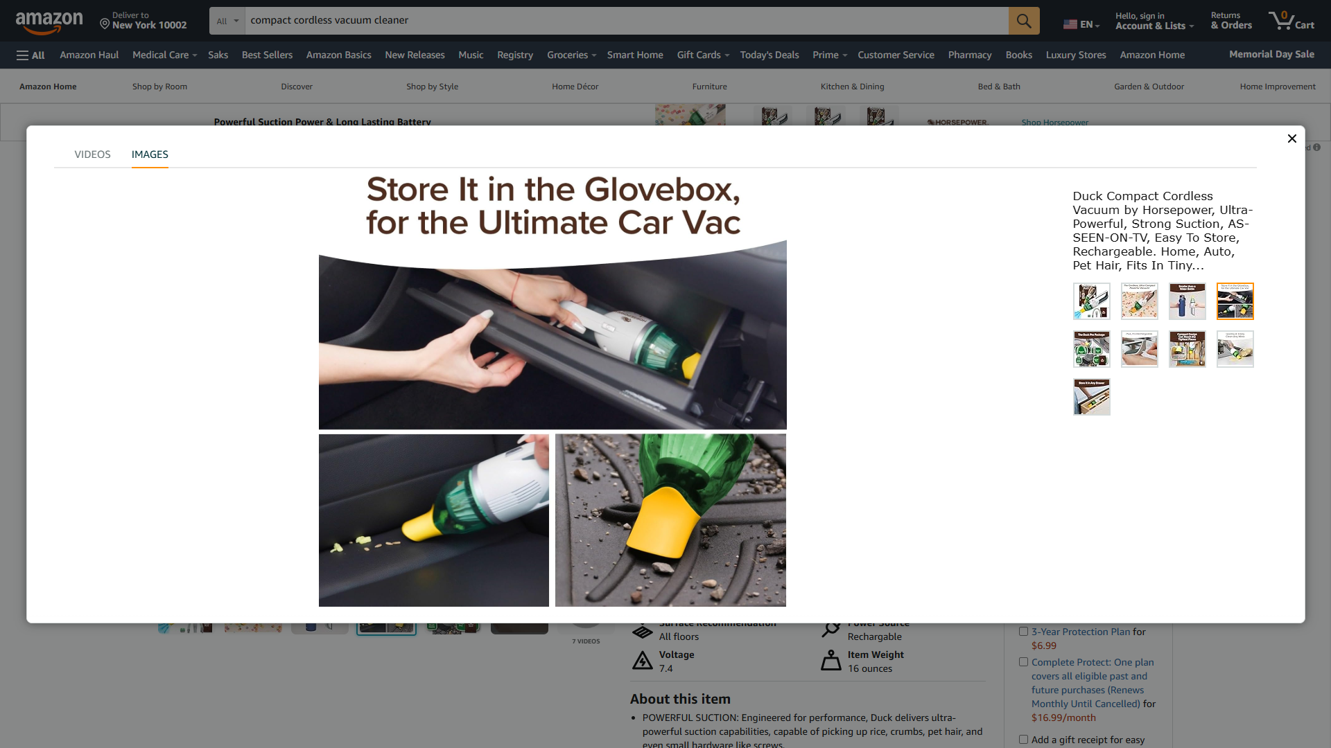 Images showing a compact cordless vacuum in use.