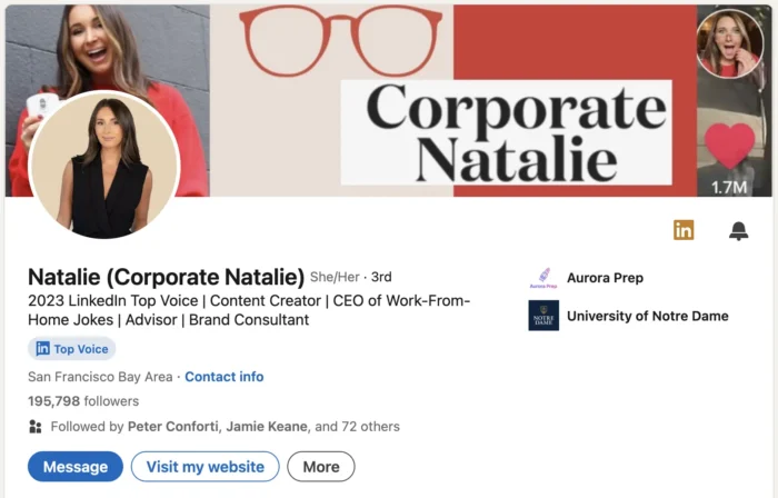 Corporate Natalie's Linkedin Page.