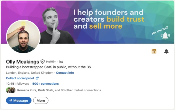 Olly Meakings' Linkedin Profile.