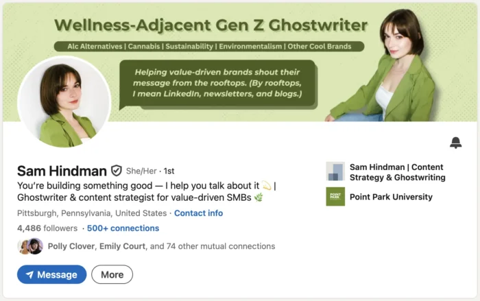 Sam Hindman's LinkedIn page.