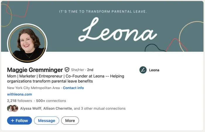 Maggie Gremminger's Linkedin Page.