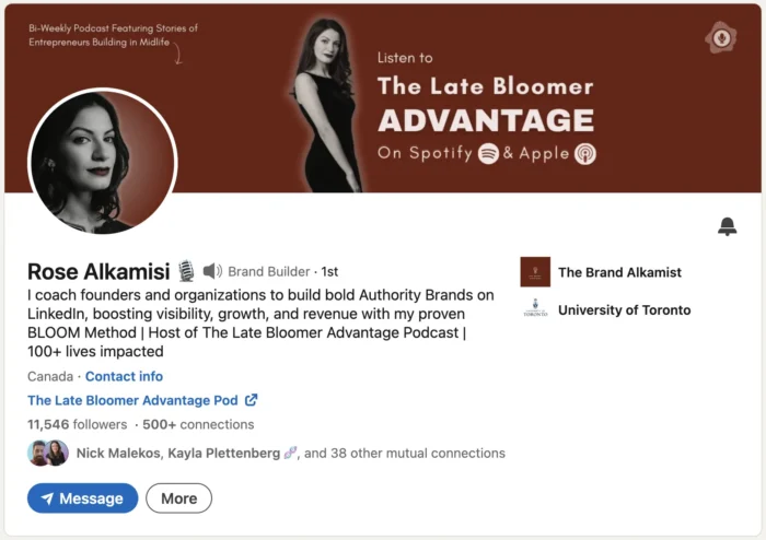 Rose Alkamisi's LinkedIn profile.