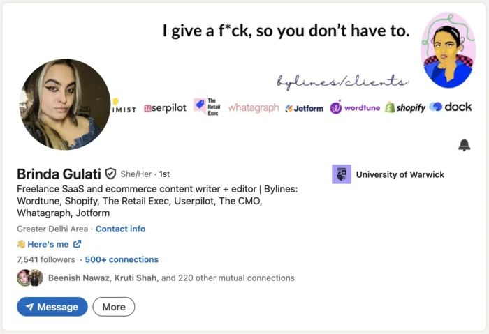 Brinda Gulati's Linkedin Page.