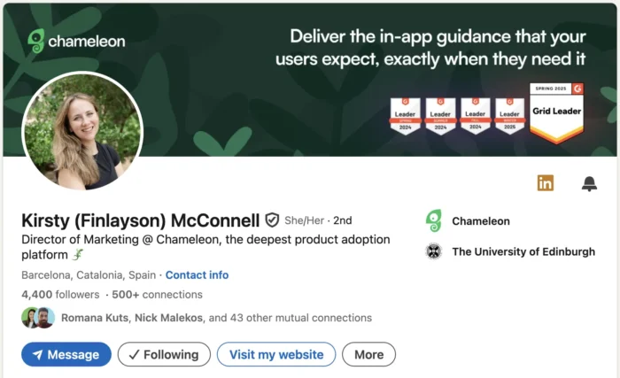 Kirsty McConnell's Linkedin page.