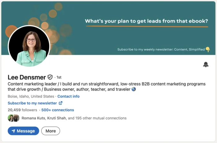 Lee Densmer's Linkedin Page.