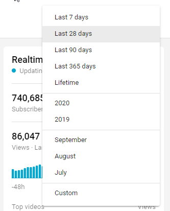 date range period youtube analytics