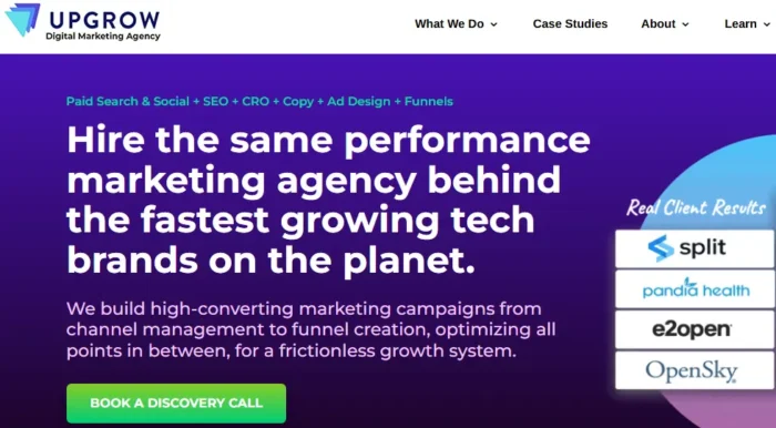 Upgrow's homepage.