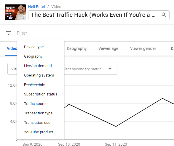 filters for youtube analytics