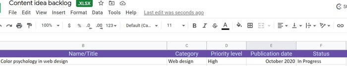 using spreadsheets in progress to build a marketing calendar