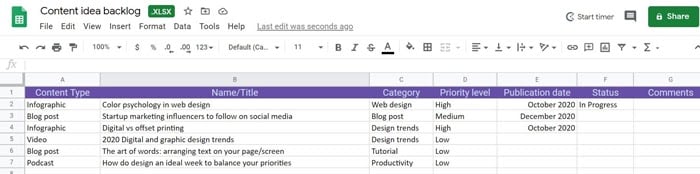 marketing calendar example