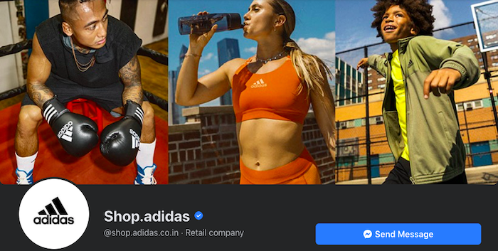 La foto de portada de la tienda de Adidas en Facebook complementa su marca