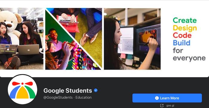 Krytová fotografie Studenti Google na Facebooku