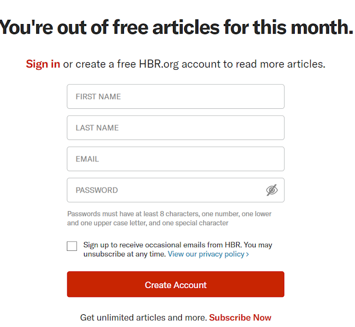 HBR screenshot paywall monetizzare il traffico