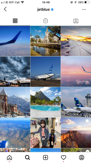 Screenshot of JetBlues use of Instagram filters