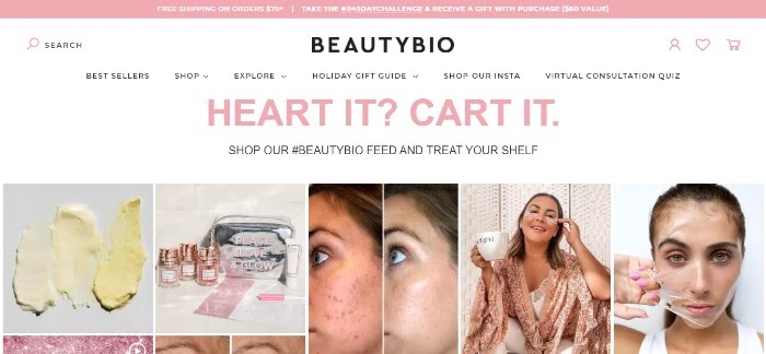 Skincare marketing Beautybio instagram shopping page