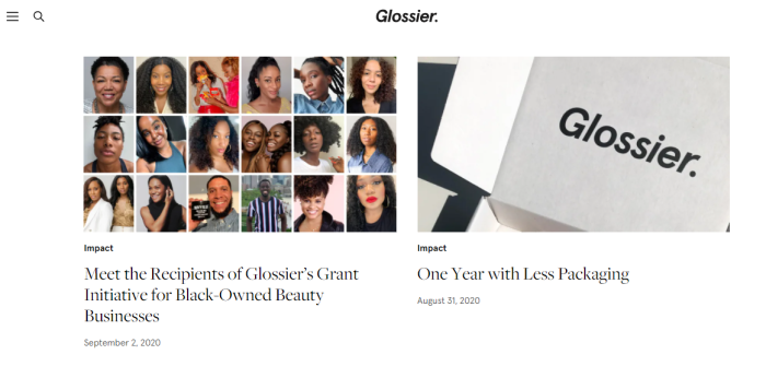 عکس صفحه نمایش بازاریابی مراقبت از پوست Glossier