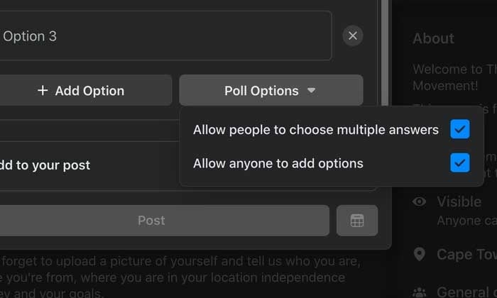 Facebook Polls Options