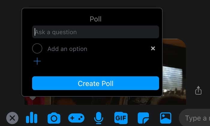 Facebook Polls select poll icon in messenger