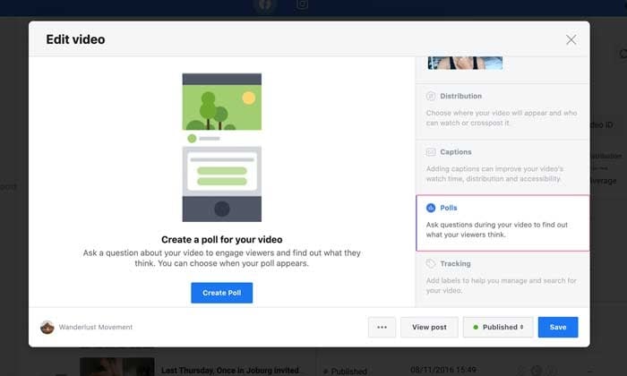 Facebook Polls select the poll option to add one to your video