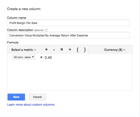 PPC Automation custom build column example