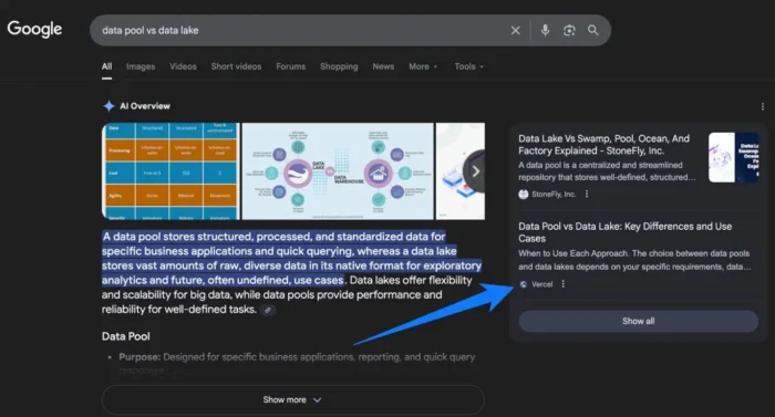 Search results for data pool vs data lake.