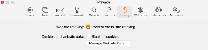 example of cookie tracking preferences safari browser