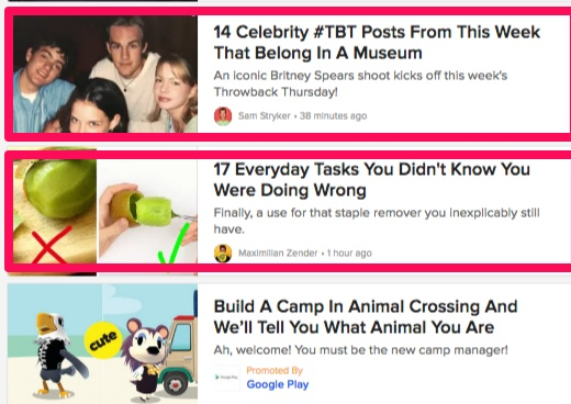 Example of Buzzfeed listicle headlines
