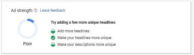 Responsive Search Ads - Ad Strength