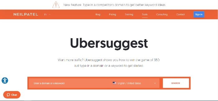  screenshot of Ubersuggest, a tool you can utilize to modify your landing pages