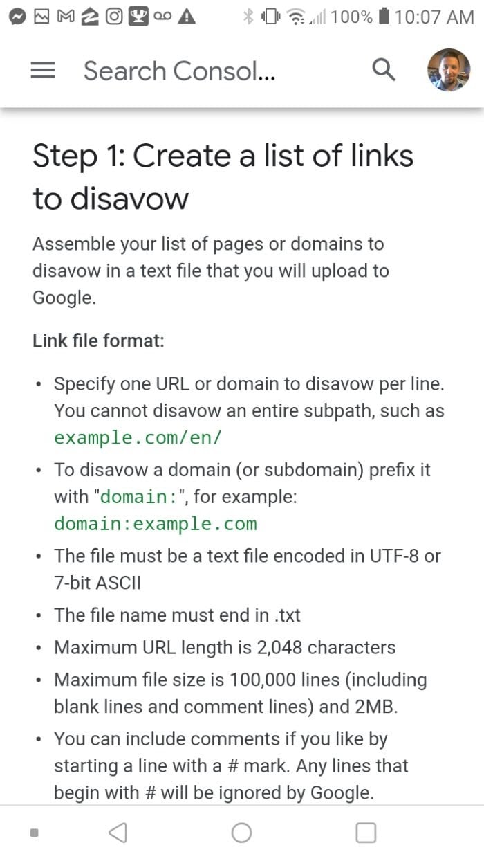  produce list of disavow links to get rid of details from google