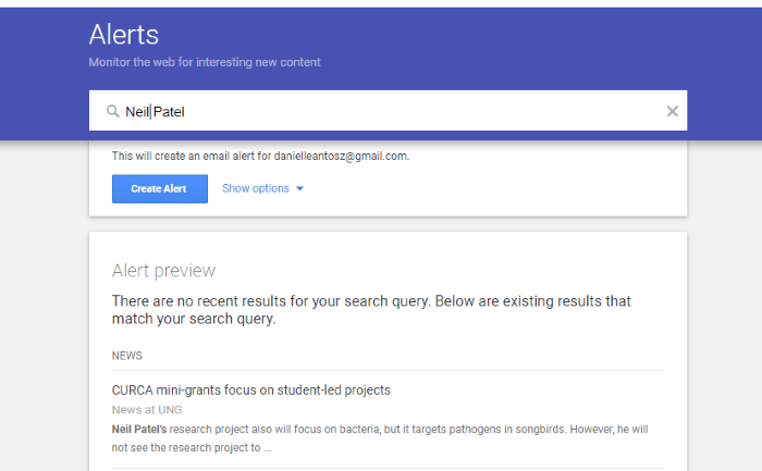  Google tool example google alert