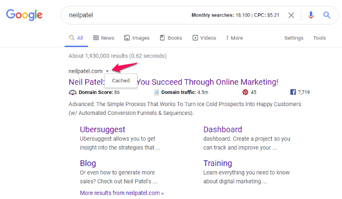  how to see google cache in search results page 