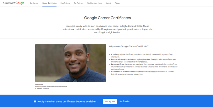 Google Certificates - Home page
